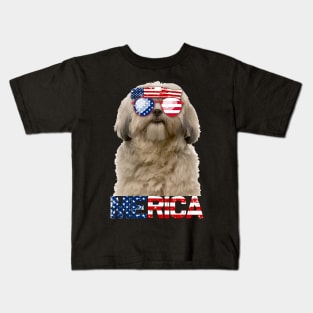 Merica Shih Tzu Dog American Flag 4Th Of July Kids T-Shirt